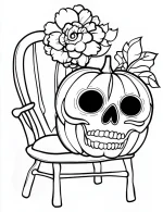 Pumpkin Sugar Skull On a Chair Coloring Page by Mindset Flow