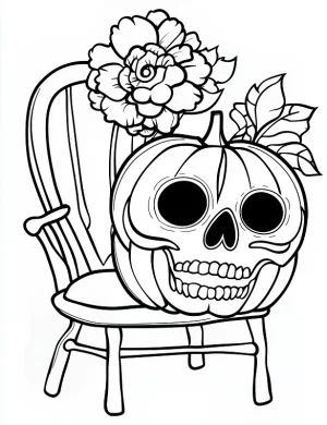 Pumpkin Sugar Skull On a Chair Coloring Page by Mindset Flow