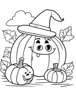 Pumpkin with Witch Hat and Friends Halloween Coloring Page by Mindset Flow