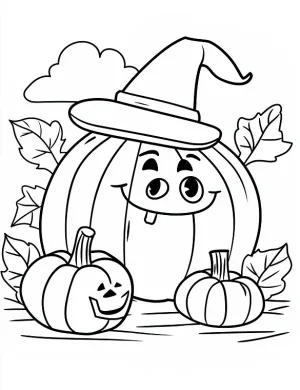 Pumpkin with Witch Hat and Friends Halloween Coloring Page by Mindset Flow