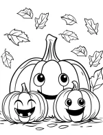 Pumpkins In A Patch With Falling Leaves Halloween Scene Coloring Page by Mindset Flow