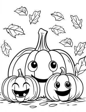 Pumpkins In A Patch With Falling Leaves Halloween Scene Coloring Page by Mindset Flow