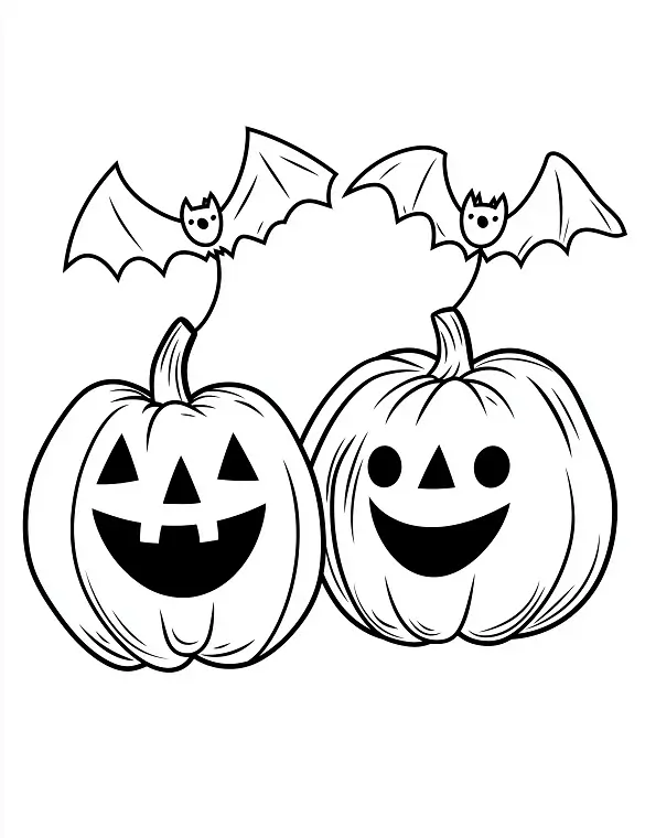 Pumpkins with Bats in the Sky Halloween Coloring Page by Mindset Flow