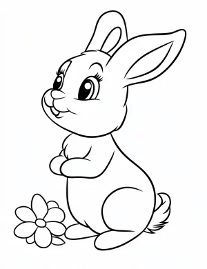 Rabbit with Plumeria Flower Coloring Page
