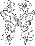 Radiant Butterfly With Blooming Flowers Outline Coloring Page by Mindset Flow