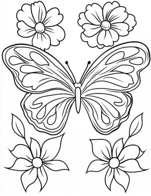 Radiant Butterfly With Blooming Flowers Outline Coloring Page by Mindset Flow