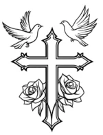 Radiant Cross with Roses and Doves Coloring Page By Mindset Flow
