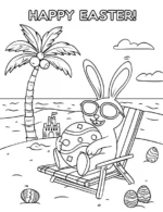Radiant Easter Bunny Beach Day Coloring Page by Mindset Flow