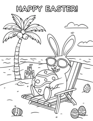 Radiant Easter Bunny Beach Day Coloring Page by Mindset Flow