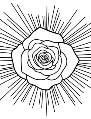 Radiant Rose Bloom With Rays Flower Coloring Page By Mindset Flow