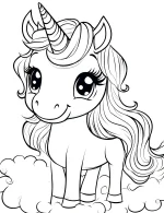 Rainbow Unicorn with Flowing Curly Mane and Tail Coloring Page