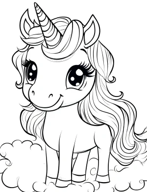 Rainbow Unicorn with Flowing Curly Mane and Tail Coloring Page