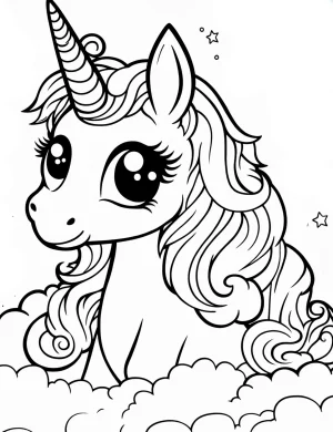 Rainbow Unicorn with Large Expressive Eyes Coloring Page