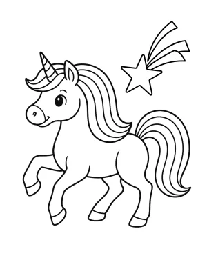 Rainbow Unicorn with Shooting Star Coloring Page