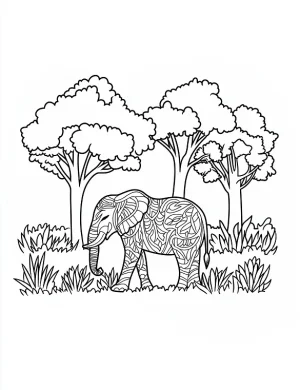 Rainforest Mandala Elephant with Nature Inspired Design Coloring Page by Mindset Flow