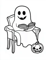 Reading Ghost with Jack-O-Lantern Halloween Coloring Page by Mindset Flow