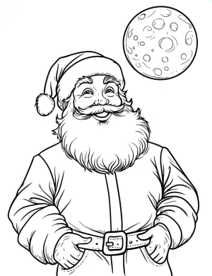Realistic Santa Claus Moon Background Christmas Coloring Page By Mindset Flow
