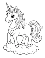 Realistic Unicorn on Cloud with Heart Necklace Coloring Page