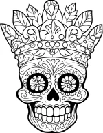 Regal Crowned Sugar Skull Adult Coloring Page by Mindset Flow