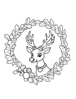 Reindeer Floral Wreath Coloring Page