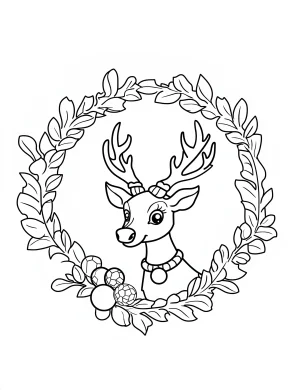 Reindeer Floral Wreath Coloring Page
