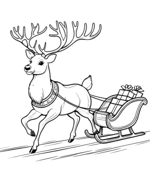 Reindeer Pulling Sleigh Coloring Page for Christmas Holiday Fun By Mindset Flow
