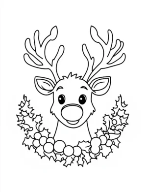 Reindeer with Holly and Berries Christmas Coloring Page by Mindset Flow