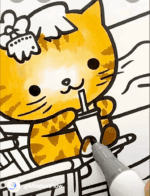 Relaxing Cat on the Beach with a Drink Summer Coloring Sheet-HowToVideo