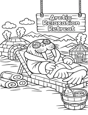 Relaxing Walrus Arctic Spa Retreat Coloring Page By Mindset Flow