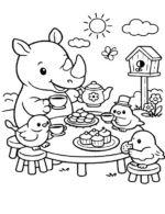 Rhino Bird Tea Party Coloring Page By Mindset Flow