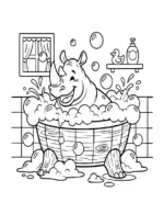 Rhino in Bathtub with Bubbles Coloring Page by Mindset Flow
