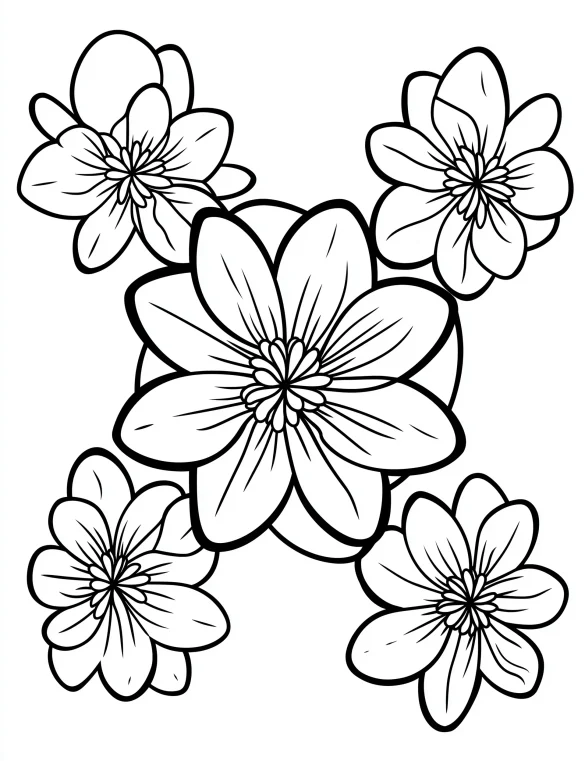 Ring of Stylized Lily Flowers Coloring Page
