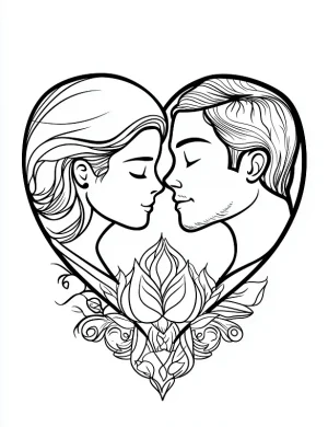 Romantic Couple in Heart with Love Mandala Coloring Page by Mindset Flow