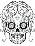Rose Adorned Skull with Floral Design Adult Coloring Page by Mindset Flow