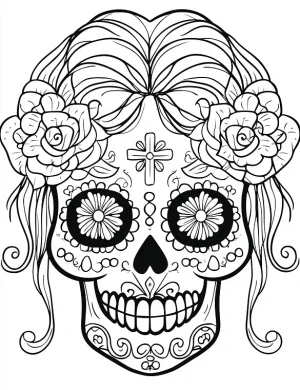 Rose Adorned Skull with Floral Design Adult Coloring Page by Mindset Flow