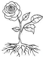Rose Flower with Leaves and Visible Roots Coloring Page