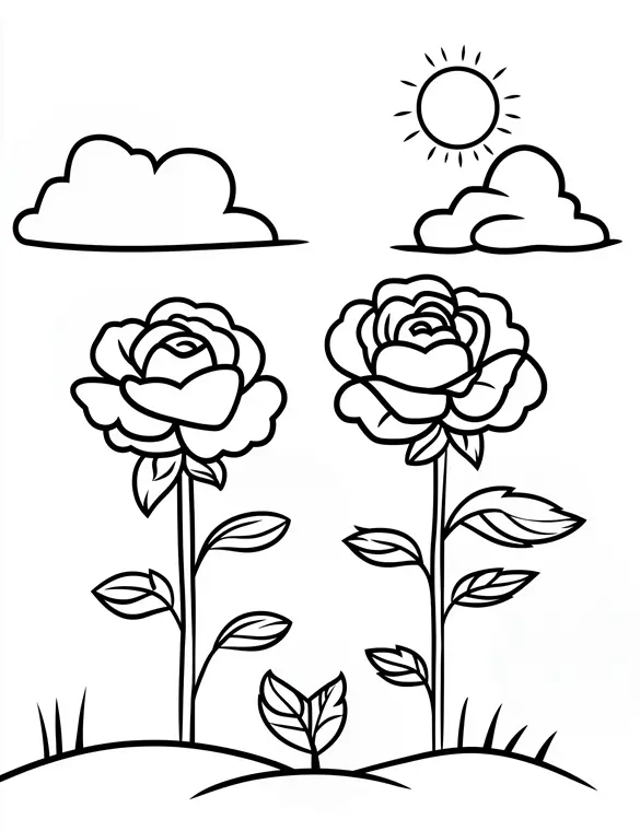 Rose Garden Scene Printable Coloring Page