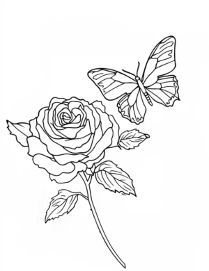 Rose and Butterflies Printable Coloring Page