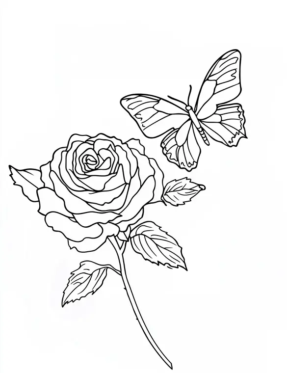 Rose and Butterflies Printable Coloring Page