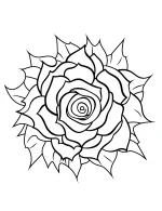 Rose with Saw-Blade-Like Circular Frame and Detailed Leaves Coloring Page