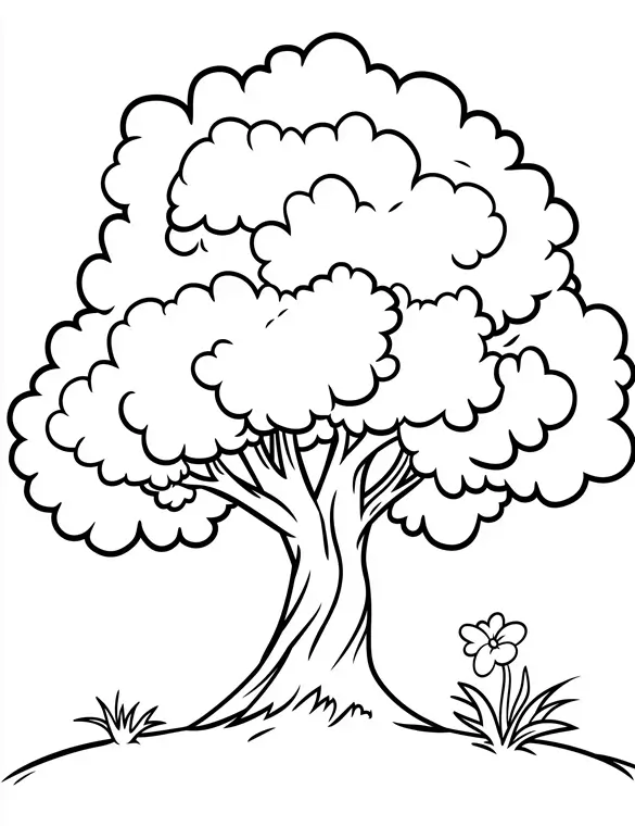 Rounded Fluffy Tree Landscape Printable Coloring Page
