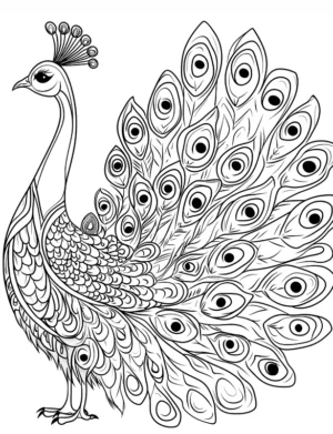 Royal Peacock Mandala with Decorative Feather Plumes Coloring Page by Mindset Flow