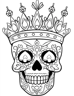 Royal Skull with Heart Accents Adult Coloring Page by Mindset Flow