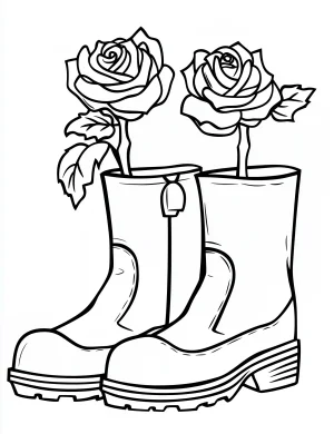 Rubber Boots with Blooming Roses Coloring Page