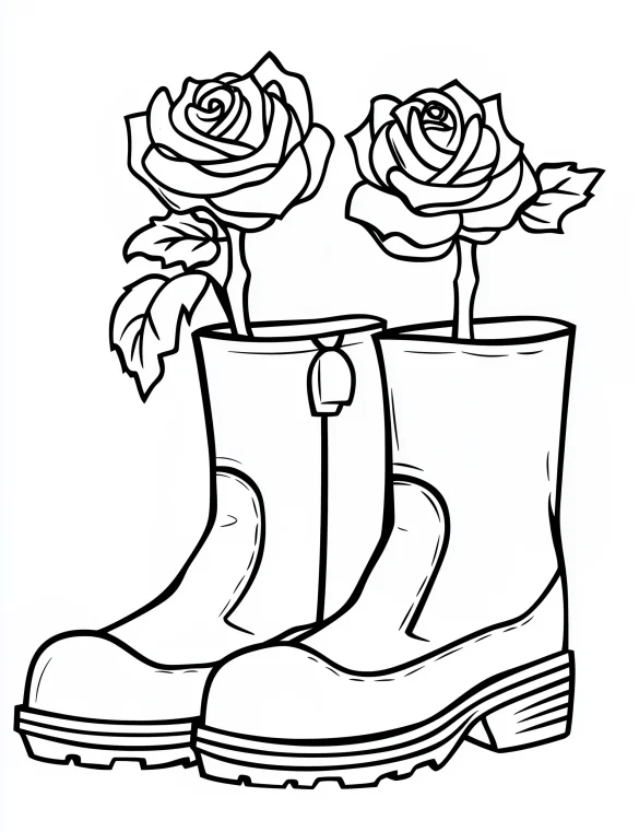 Rubber Boots with Blooming Roses Coloring Page