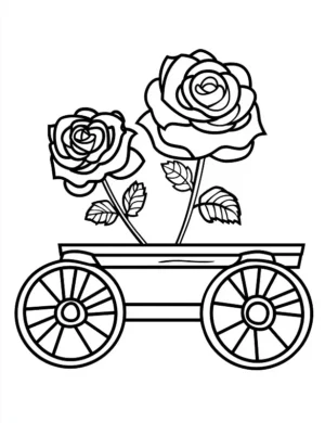 Rustic Wagon With Roses Flower Coloring Page By Mindset Flow