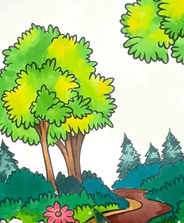 Rustic Wildflower Meadow Pathway with Trees and Flowers Coloring Page-HowToVideo Rustic Wildflower Meadow Pathway with Trees and Flowers Coloring Page-HowToVideo