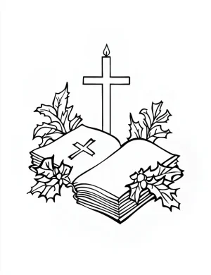 Sacred Bible With Cross Candle Christmas Coloring Page By Mindset Flow
