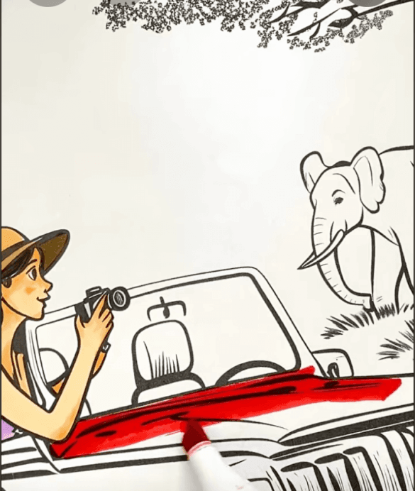 Safari Adventure Girl in Jeep Adult Coloring Page-HowToVideo