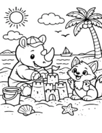 Sandcastle Beach Rhino Coloring Page By Mindset Flow
